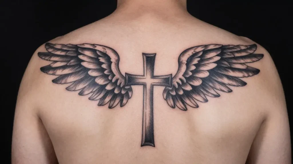 Cross Tattoo with Wings for Men