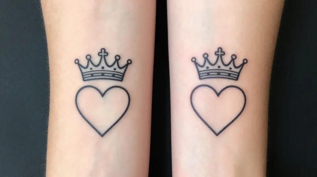 Crown and Heart Couples Tattoo