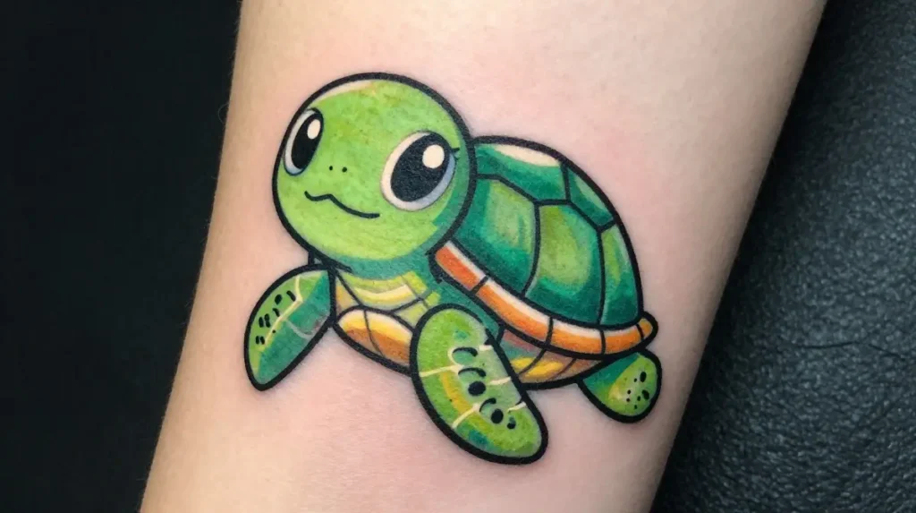 Cute Cartoon Sea Turtle Tattoo