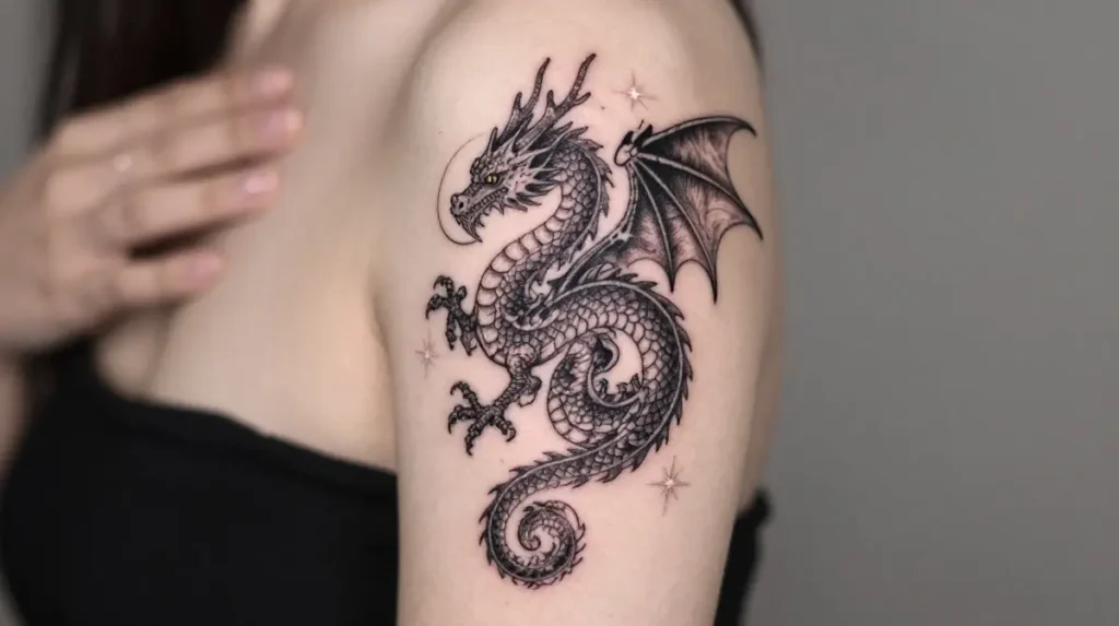 Dainty Dragon Tattoo Celestial Style