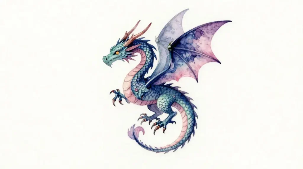 Dainty Dragon Tattoo Watercolor Style