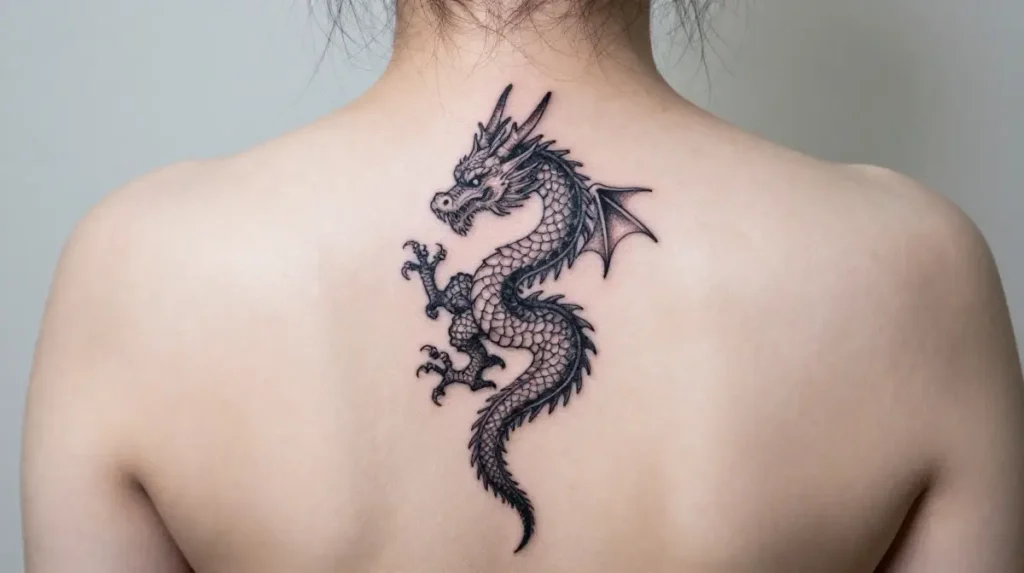 Dainty Dragon Tattoo on Spine