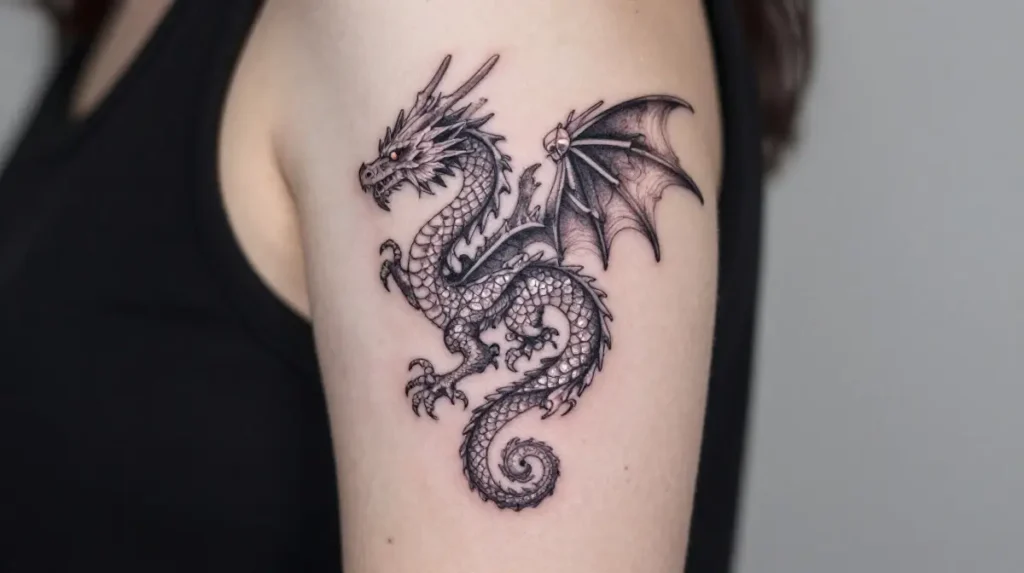Dainty Dragon Tattoo with Crystal