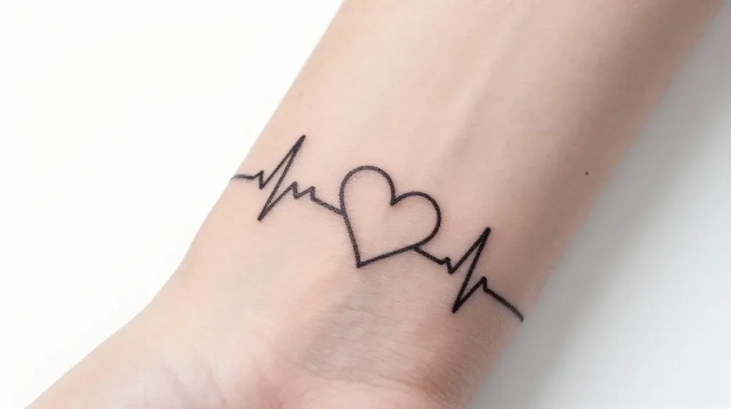 Date Tattoo with Heartbeat Line
