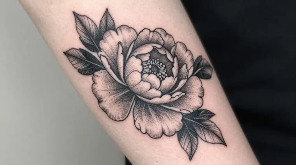 Dotwork Peony Tattoo
