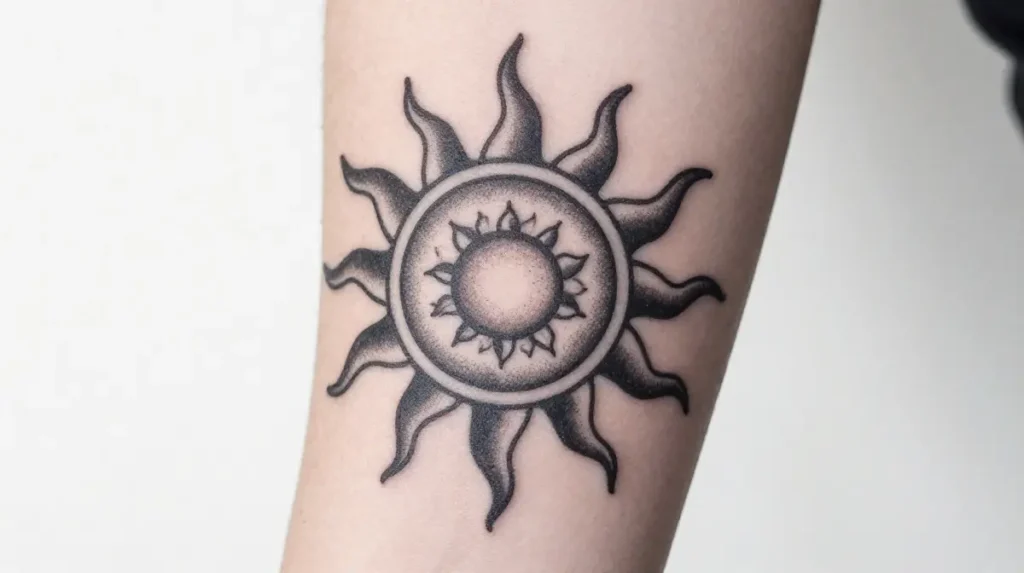 Dotwork Sun Tattoo