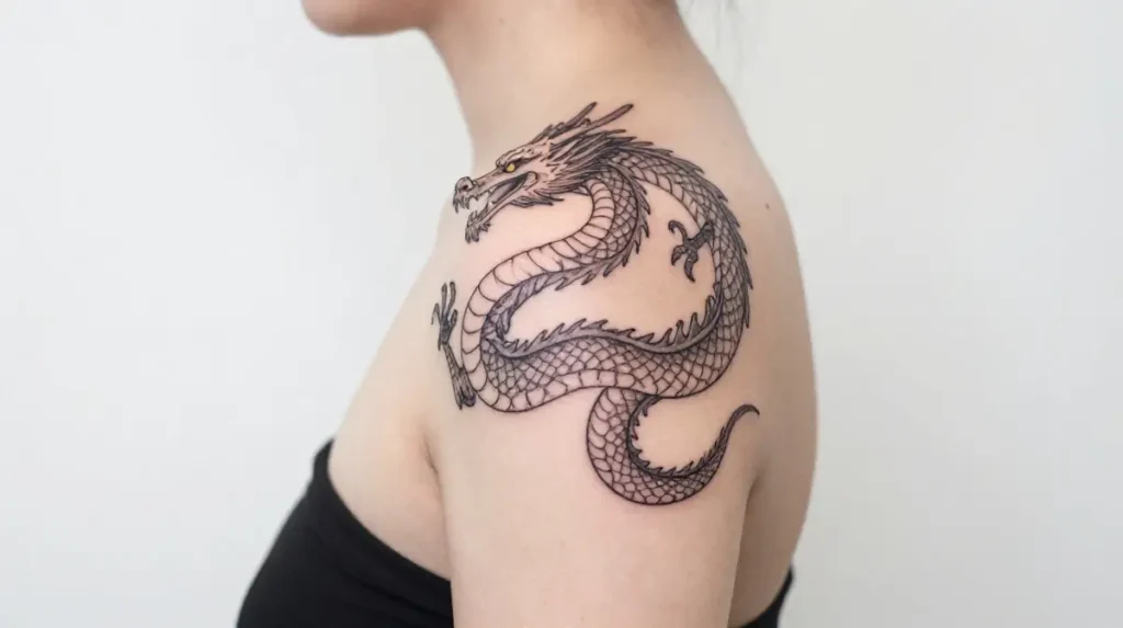 Dragon Upper Shoulder Tattoo for Women