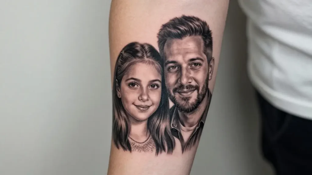 Father Daughter Portrait Tattoo