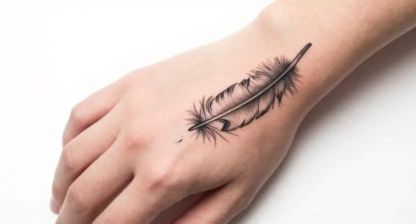 Feather Hand Tattoo for Women
