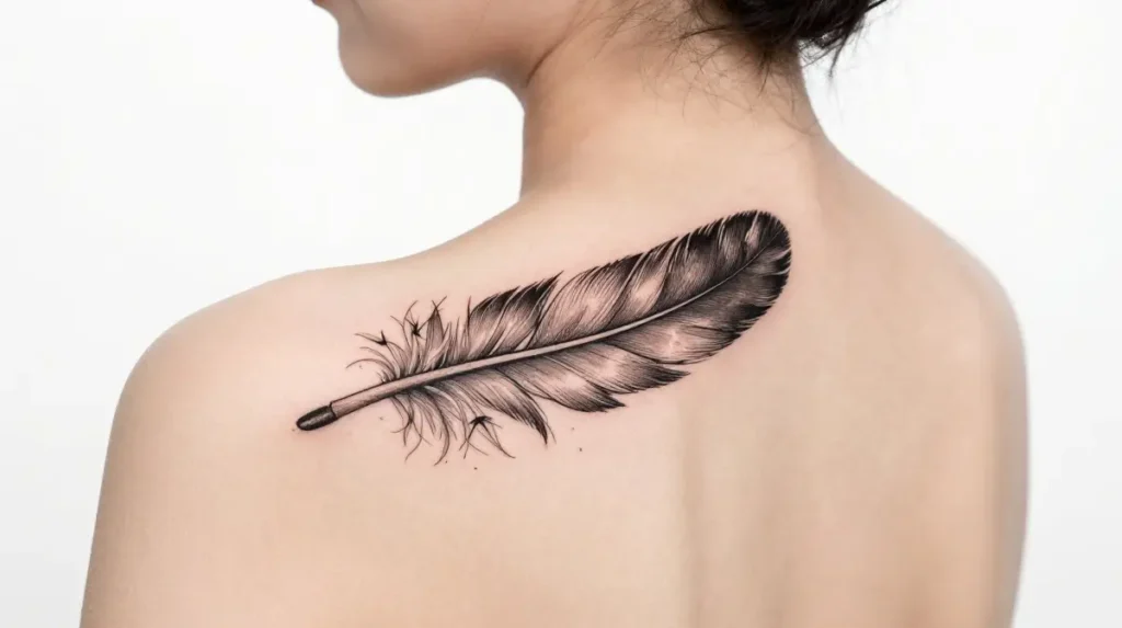 Feather Upper Shoulder Tattoo for Women