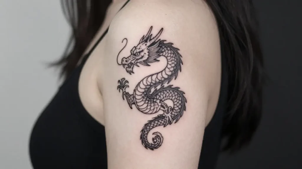 Fine Line Dainty Dragon Tattoo