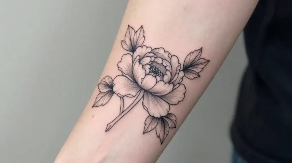 Fine Line Peony Tattoo