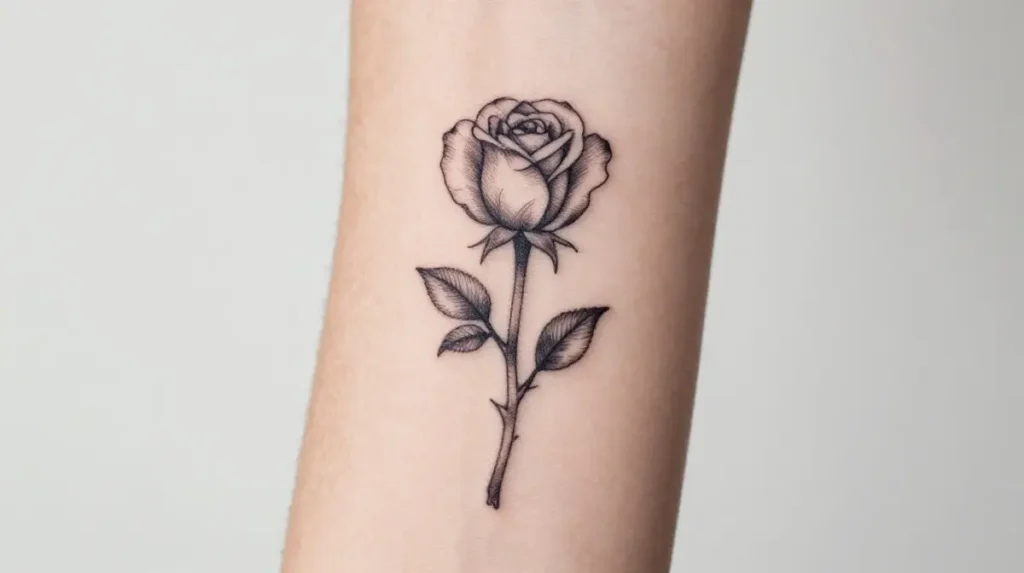 Fine Line Rose Wrist Tattoo