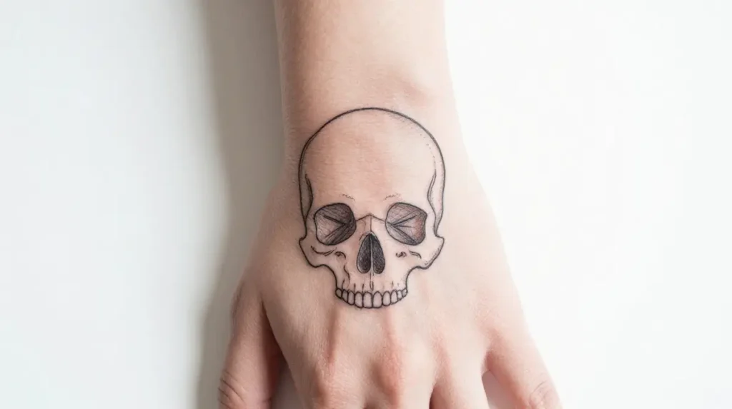 Fine Line Skull Hand Tattoo