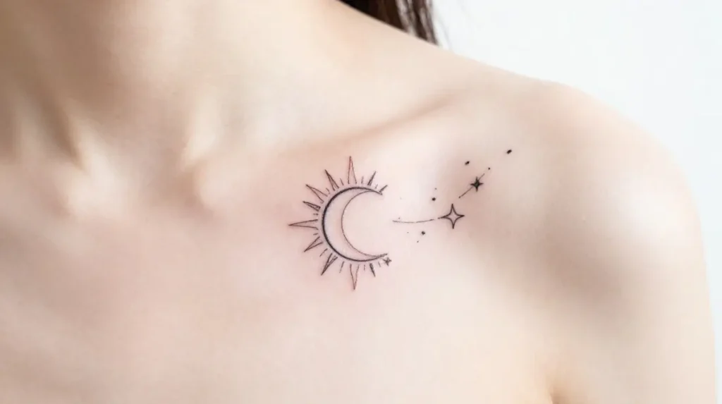 Fine Line Sun and Moon Tattoo
