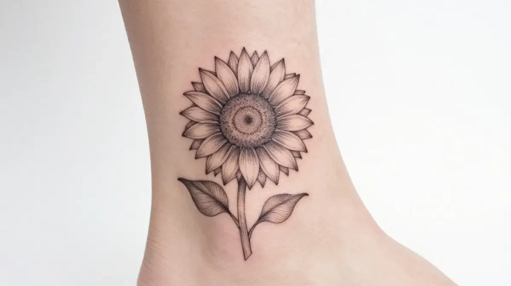 Fine Line Sunflower Tattoo