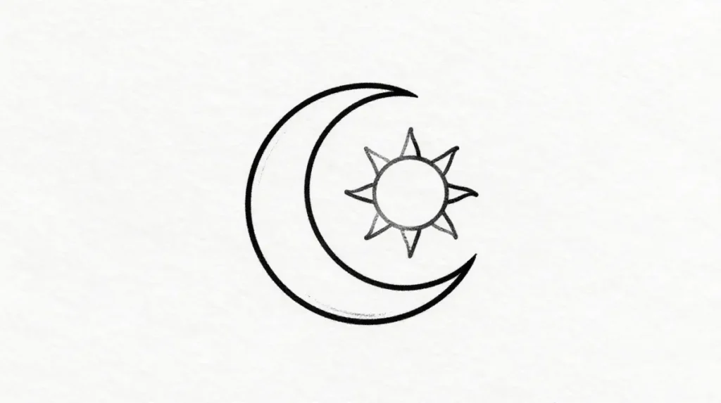 Fine Line Symbolic Sun and Moon Tattoo