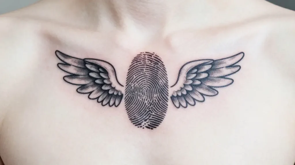 Fingerprint Tattoo with Angel Wings
