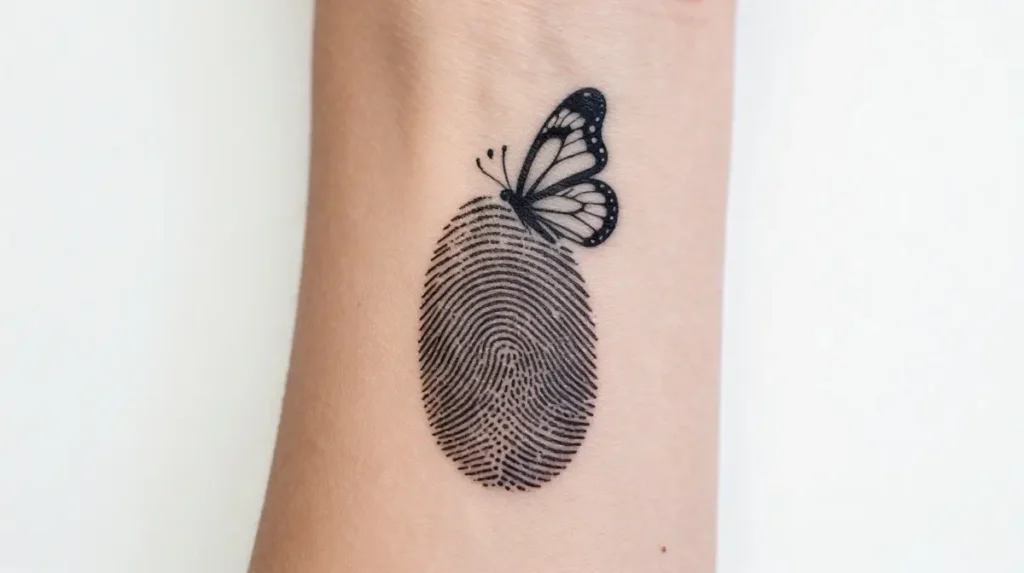 Fingerprint Tattoo with Butterfly