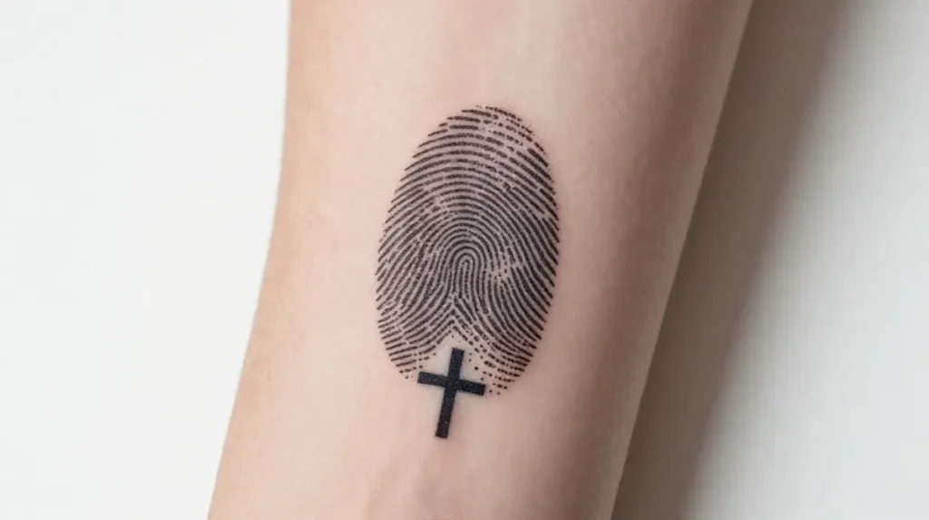 Fingerprint Tattoo with Cross