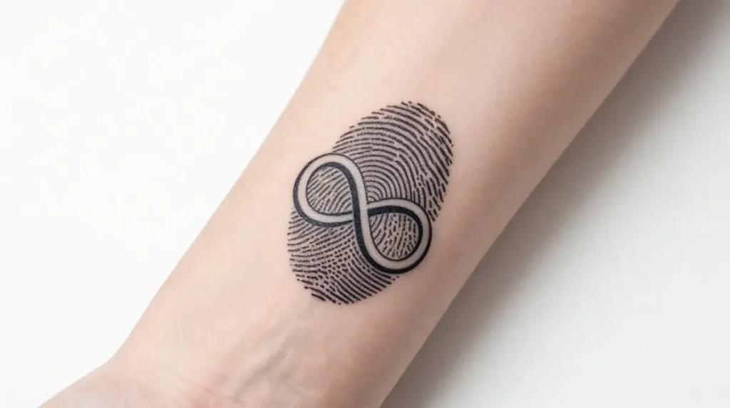 Fingerprint Tattoo with Infinity Symbol