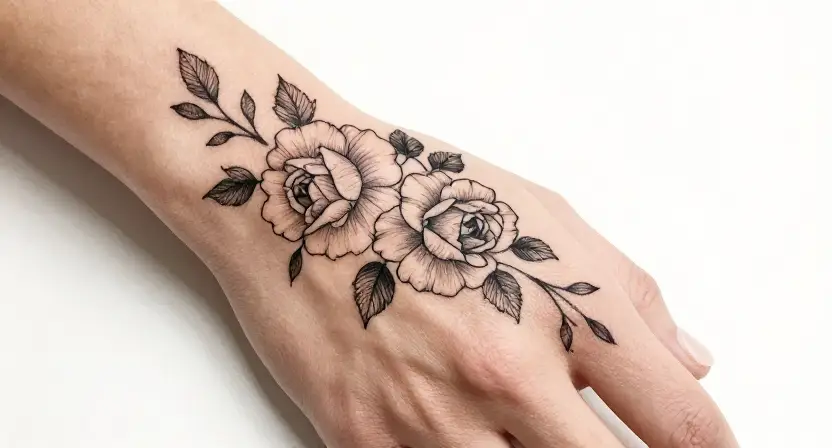 Floral Hand Tattoo for Women