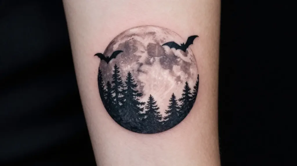 Full Moon and Night Sky Tattoo