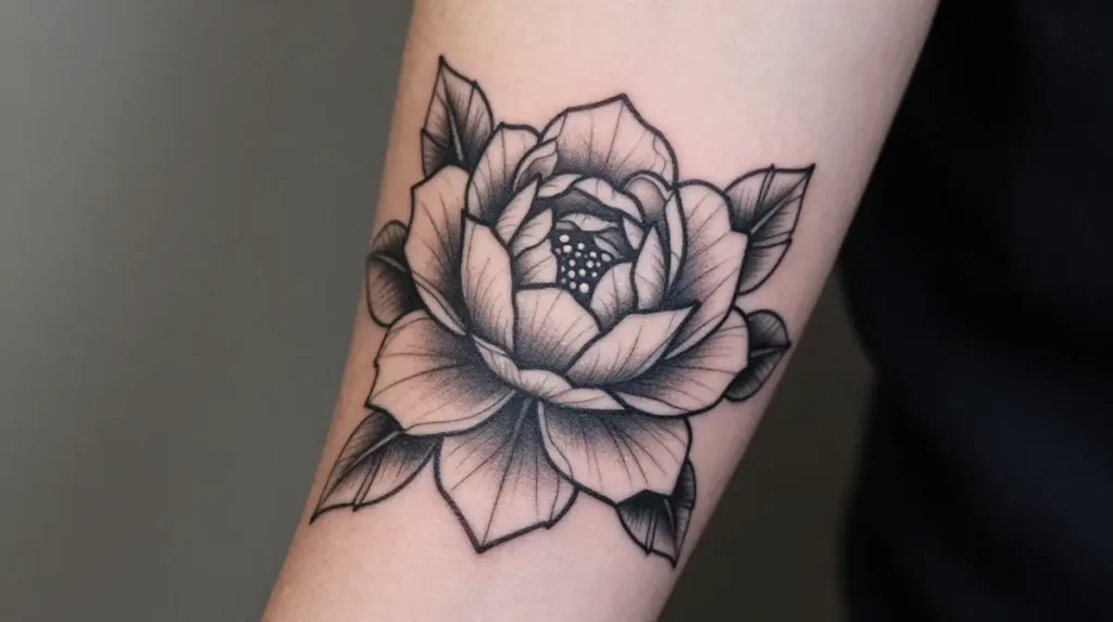 Geometric Peony Tattoo