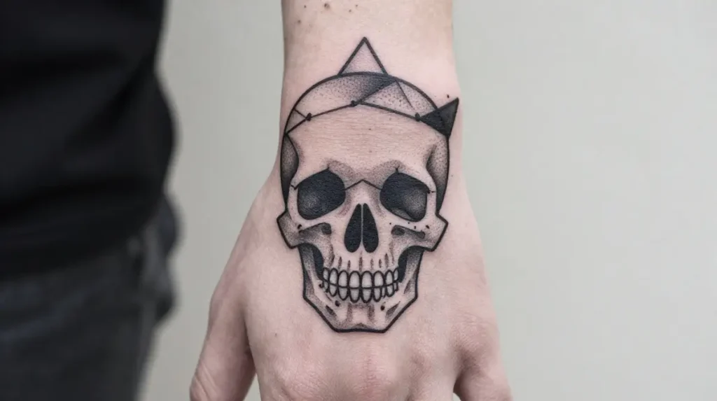 Geometric Skull Hand Tattoo