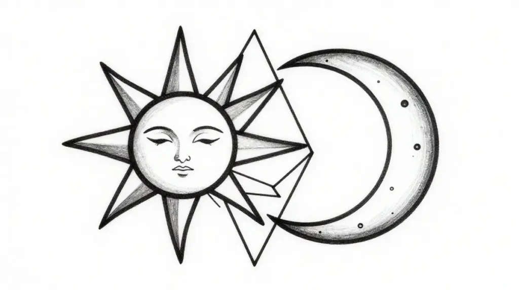 Geometric Sun and Moon Tattoo