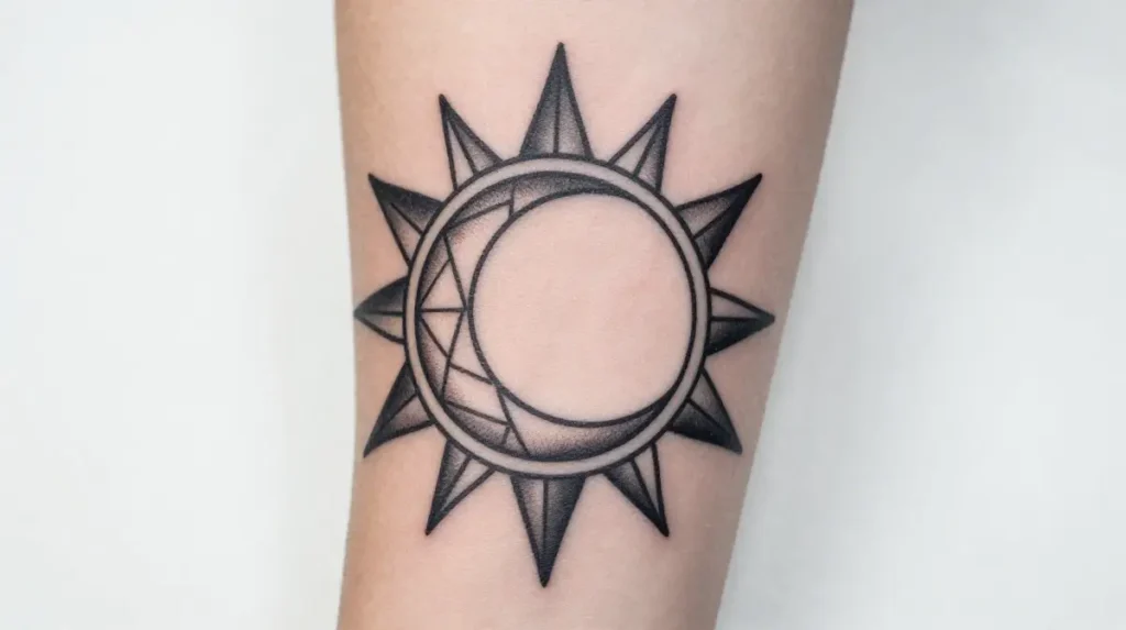 Geometric Sun and Moon Tattoo