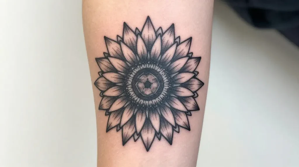 Geometric Sunflower Tattoo