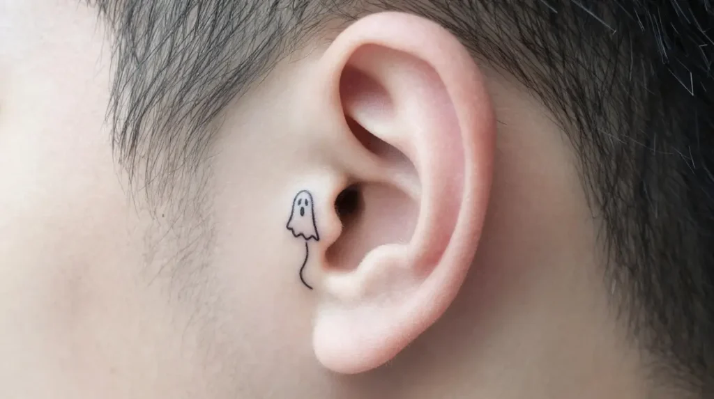Ghost Tattoo Behind the Ear