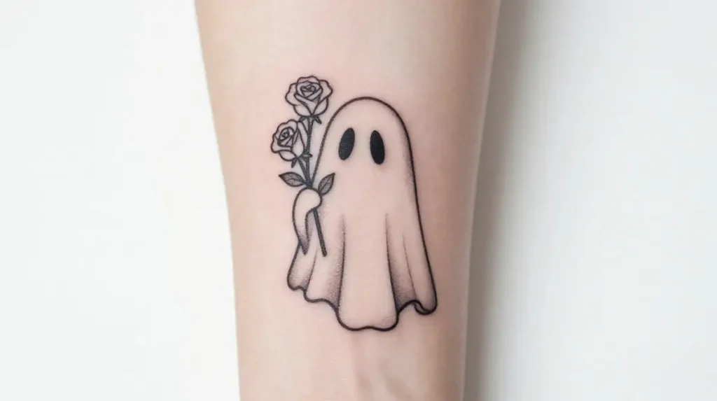 Ghost Tattoo with Flowers