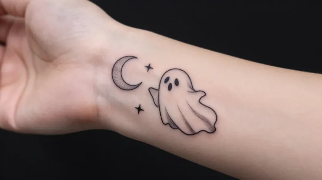 Ghost Tattoo with Moon and Stars