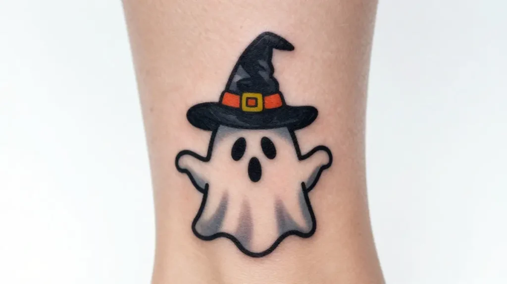 Ghost Tattoo with Witch Hat