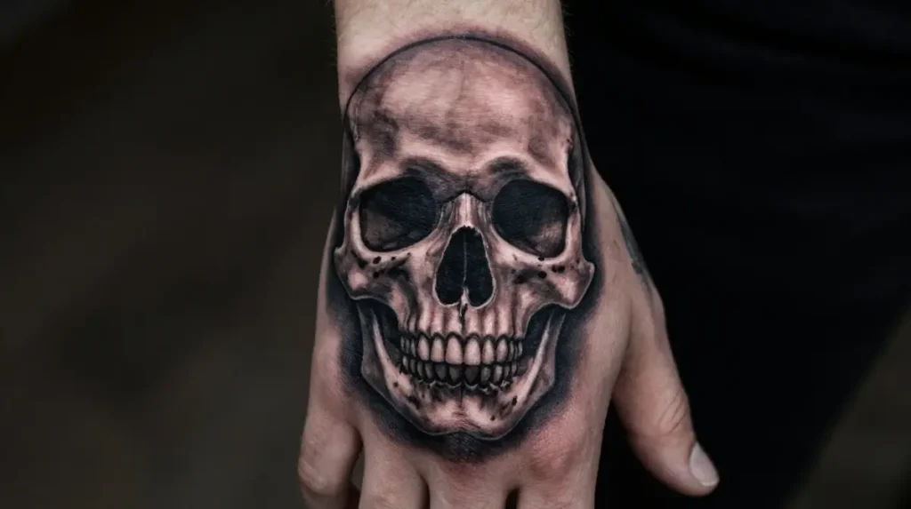 Half Skull Hand Tattoo