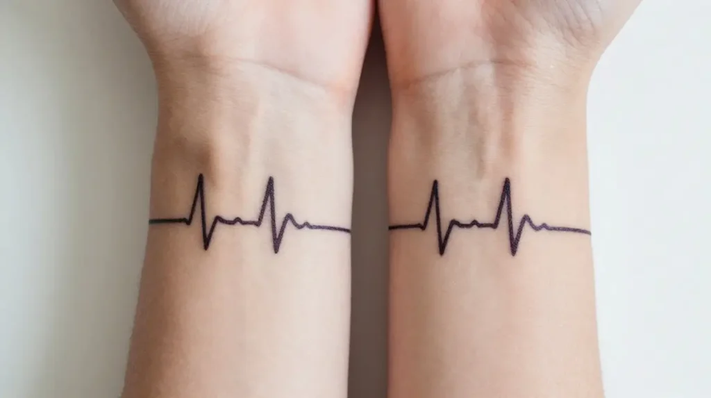 Heartbeat Line Couples Tattoo