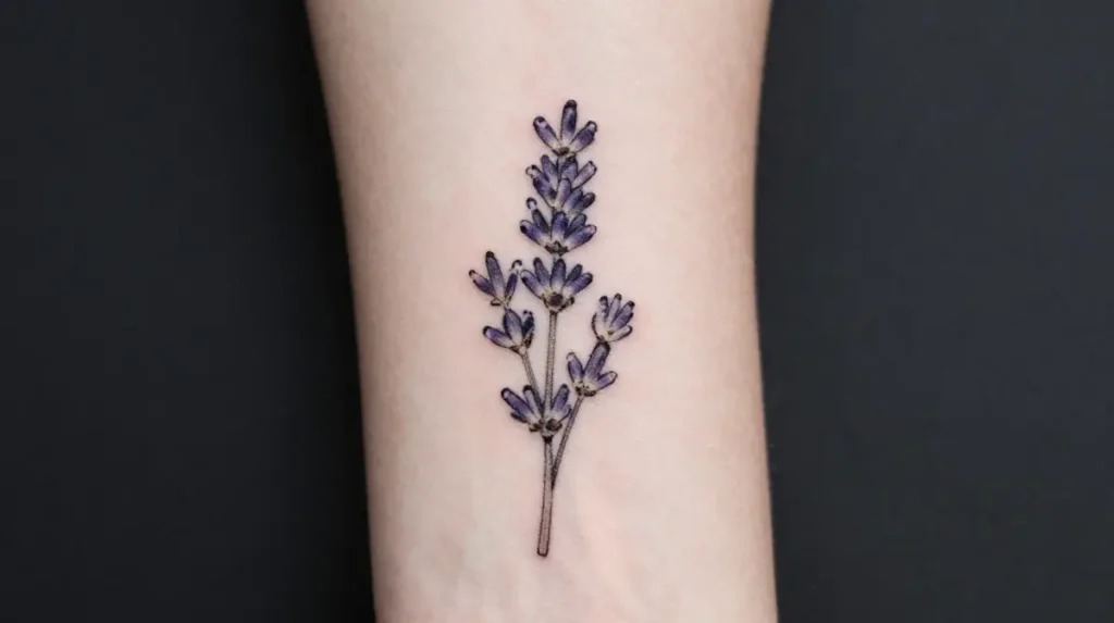 Lavender Sprig Wrist Tattoo