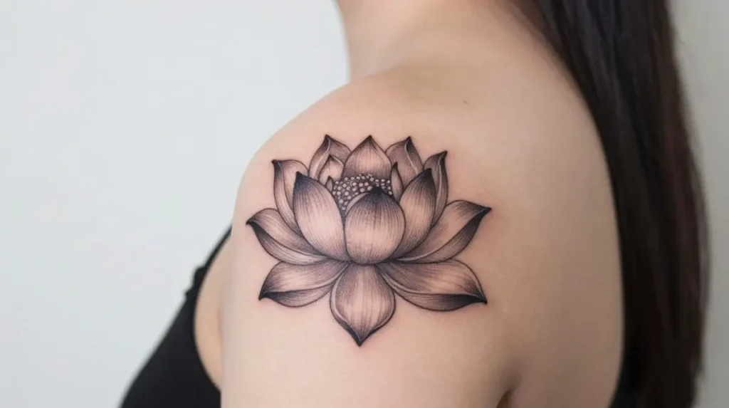 Lotus Upper Shoulder Tattoo for Women