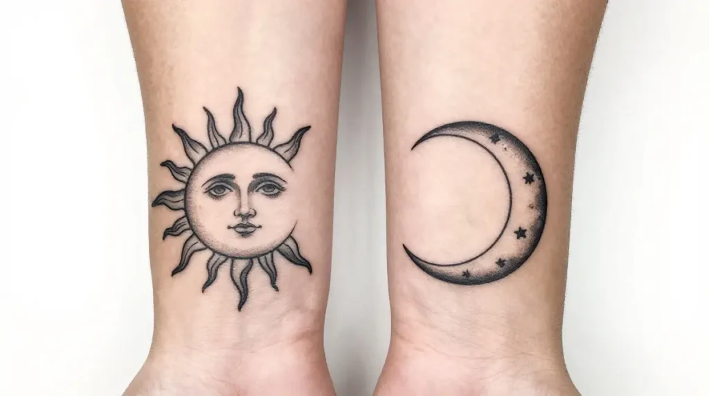 Matching Sun and Moon Tattoo for Couples