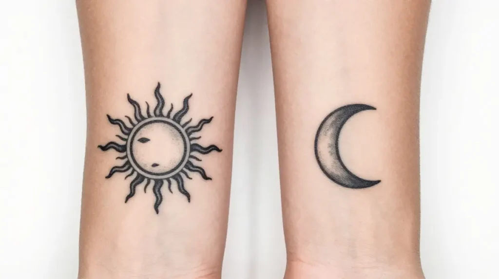 Matching Sun and Moon Tattoos for Couples