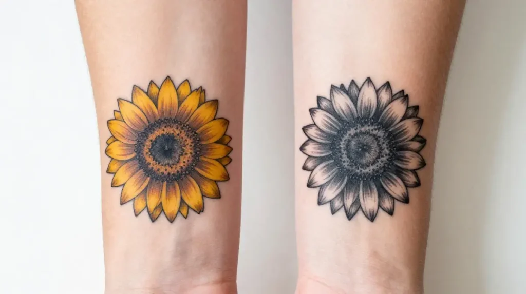 Matching Sunflower Tattoos for Friends or Couples