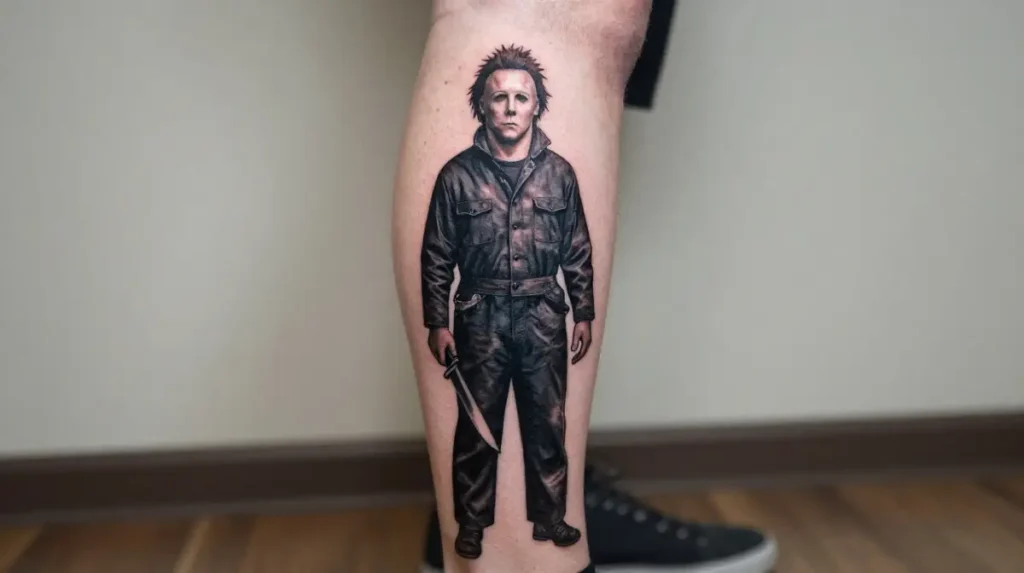 Michael Myers Calf Tattoo