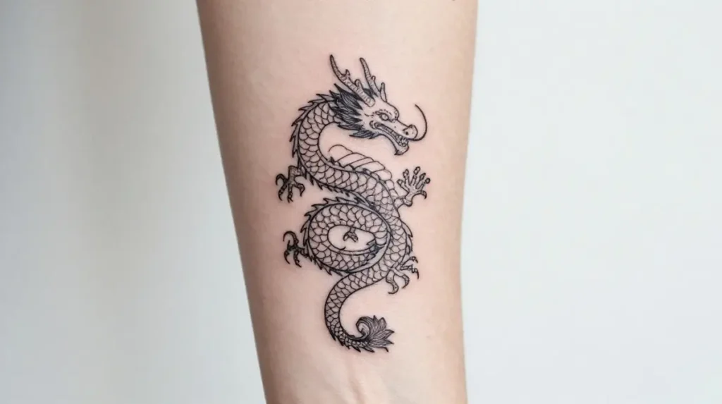 Minimalist Dainty Dragon Tattoo Outline