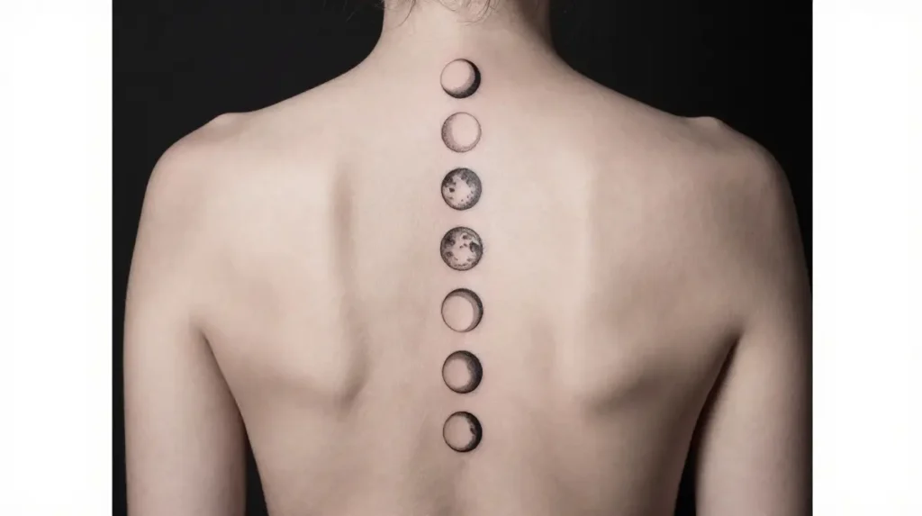 Moon Phases Spine Tattoo