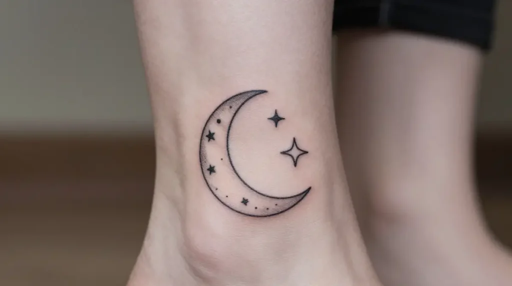 Moon and Stars Ankle Tattoo