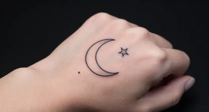 Moon and Stars Hand Tattoo for Women