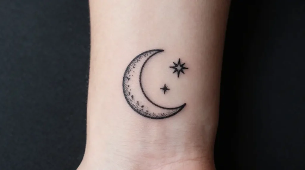 Moon and Stars Wrist Tattoo