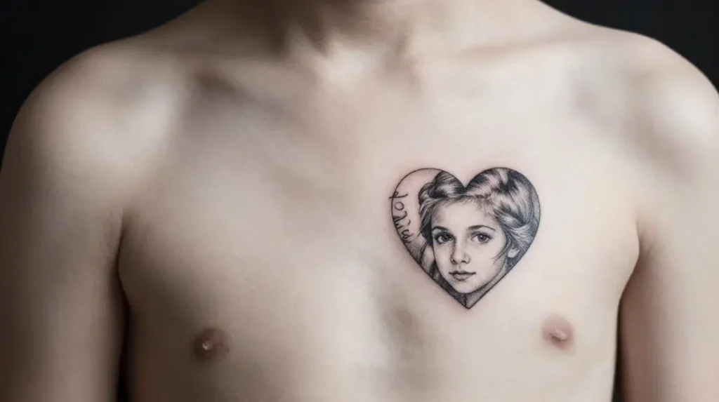 Name Tattoo Over the Heart